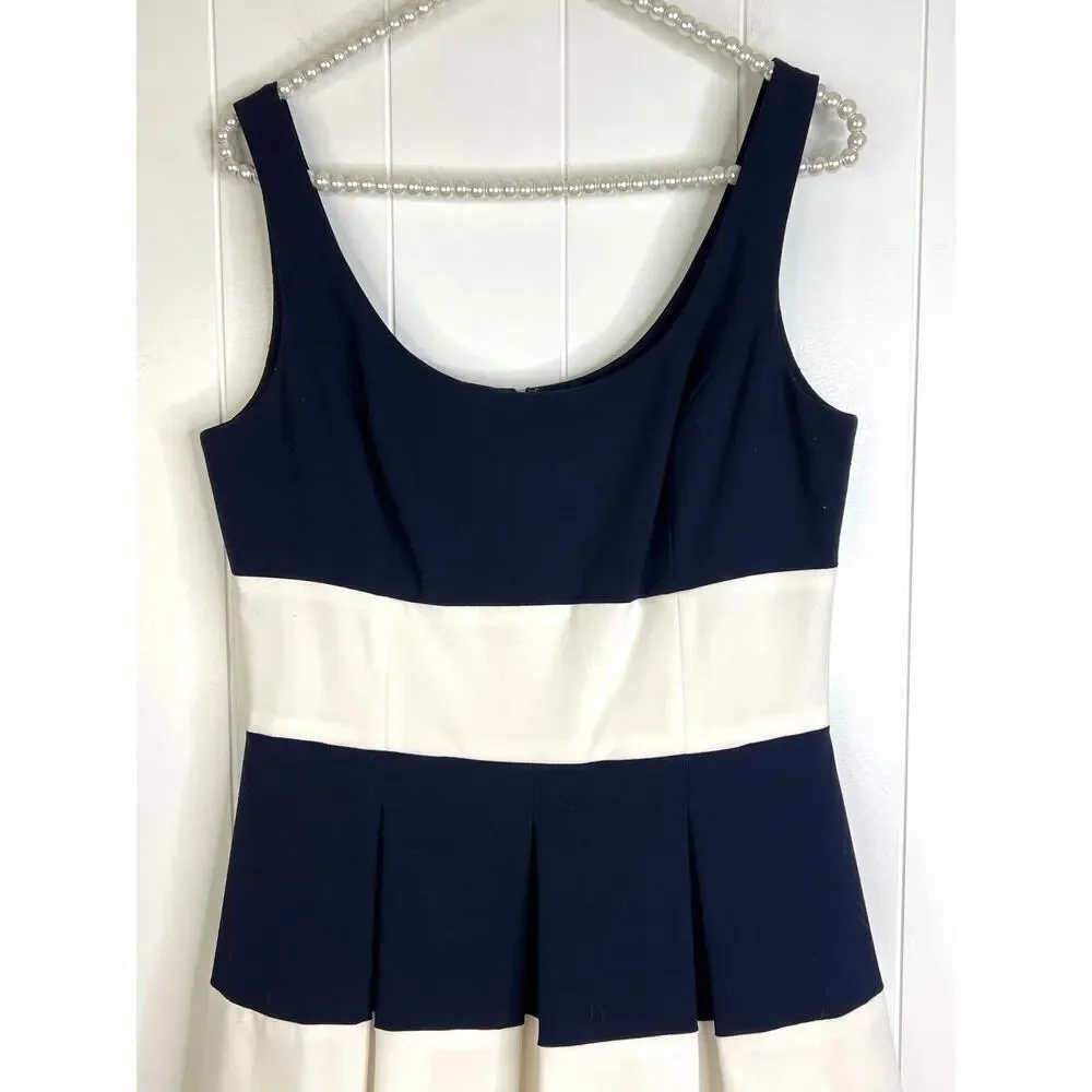 Lauren Ralph Lauren Navy‎ and White Wide Strip Pleated Tank Dress Size 8 - Picture 2 of 8